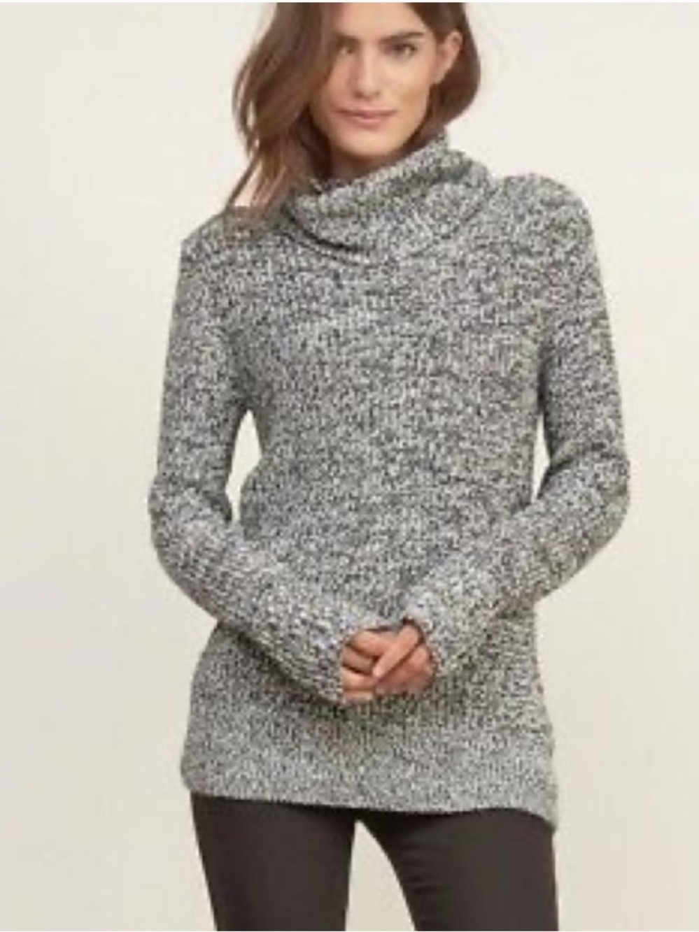 Abercrombie and Fitch Women's Long Sleeve Turtleneck Black Marled Sweater Jumper